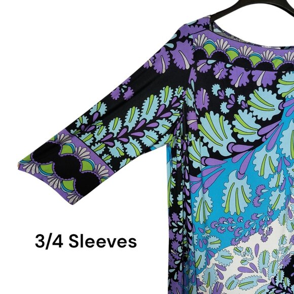 Dressbarn Boatneck Dress 3/4 Sleeves Bright Print Stretch Women's Size 20W - Picture 5 of 7